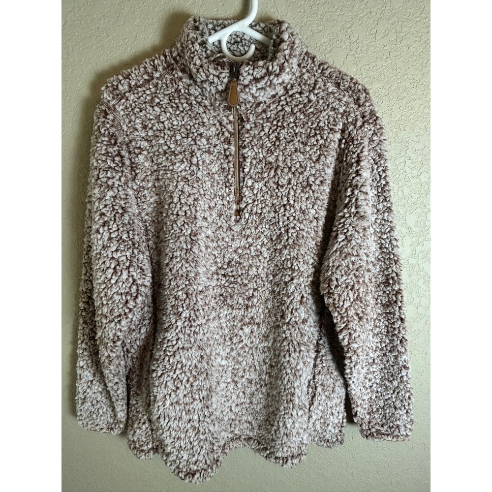 Nordic Fleece Pullover Women Large Brown Sherpa Quarter Zip